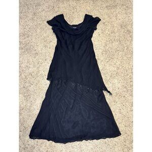 Vintage 90 Y2K EVA BLUE Evening Dress Cowl Neck Beaded Tiered Whimsical Fairy 10